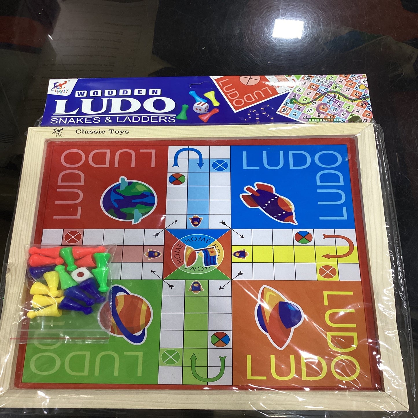Wooden Ludo Snakes & Ladders