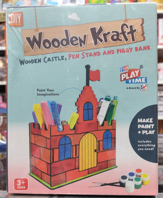 Wooden Castle Pen Piggy Bank